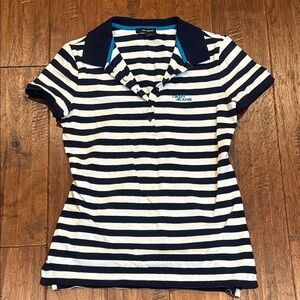 Women’s Small DKNY Navy and White Striped Polo Shirt